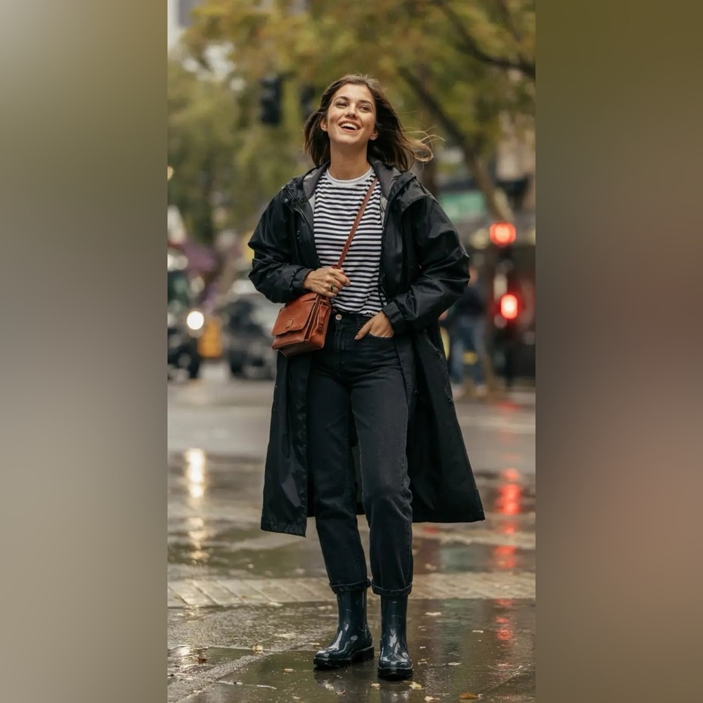 Zara Classic Black Hooded Jacket Transitional Raincoat (summer/fall/spring)